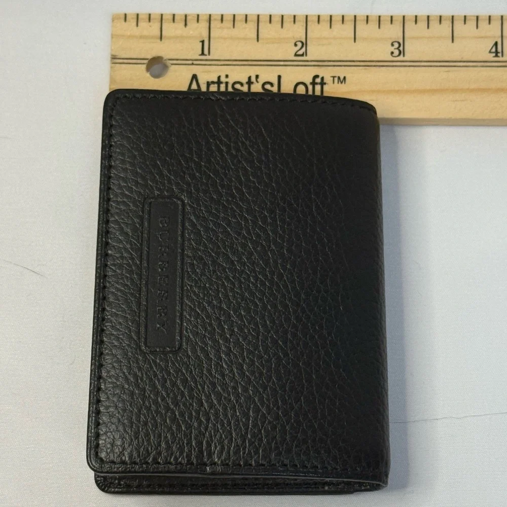 Burberry Pebbled Leather Mini Wallet Black Nova Check Interior w Box
